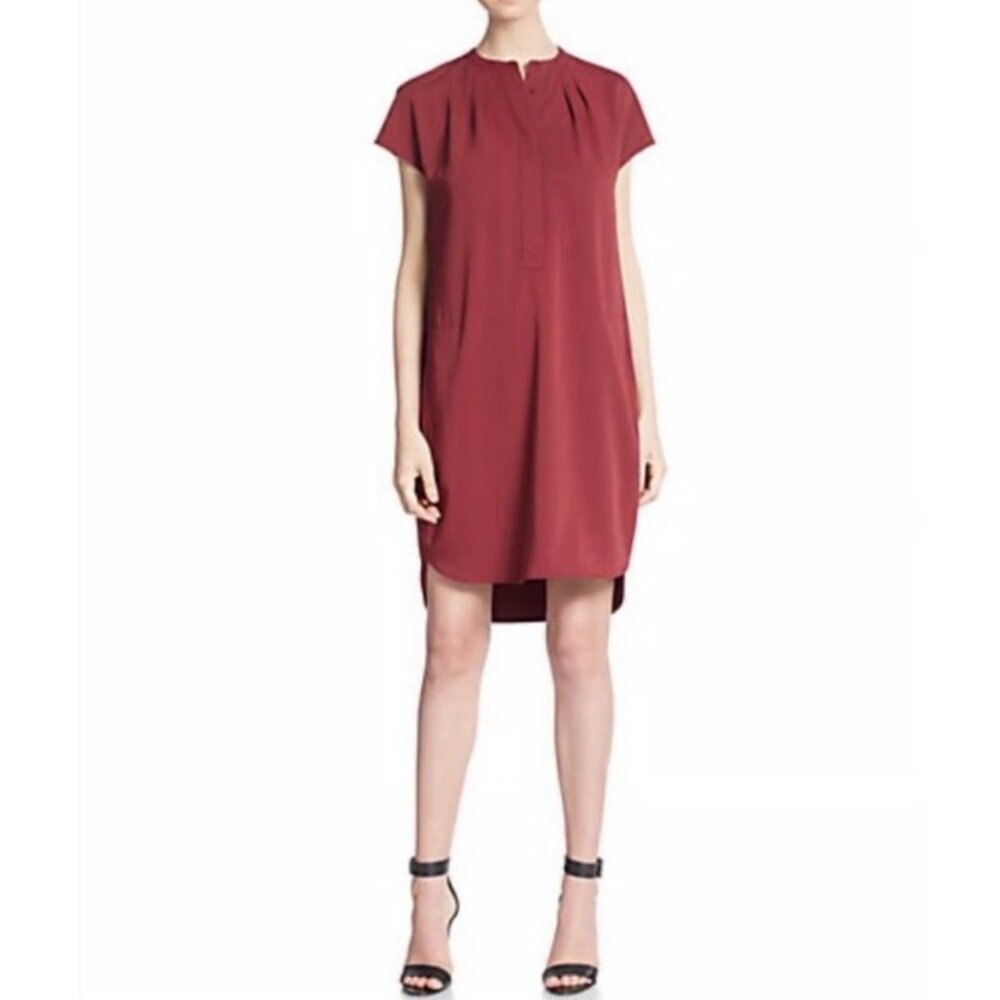 Vince silk shift dress minimalist relaxed burgundy preppy sz XS‎